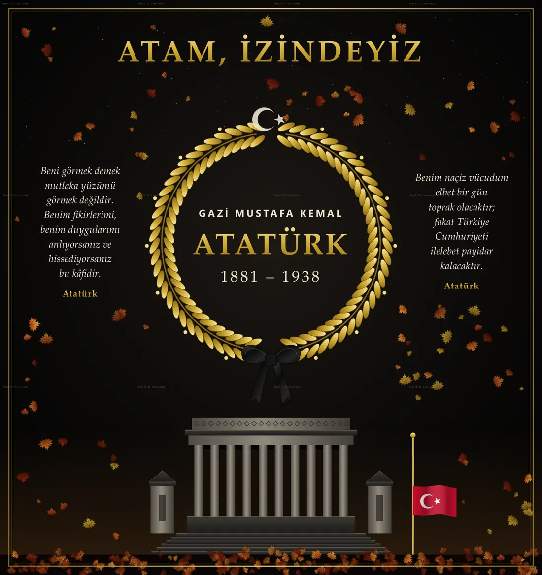 Atatürk Anma Panosu — Ebedî Önder (12 sayfa · 84 × 89 cm) birleşik görünüm