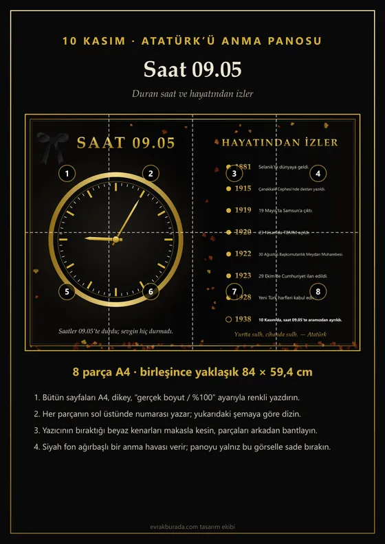 Atatürk Anma Panosu — Saat 09.05 (8 sayfa · 84 × 59 cm) kapağı