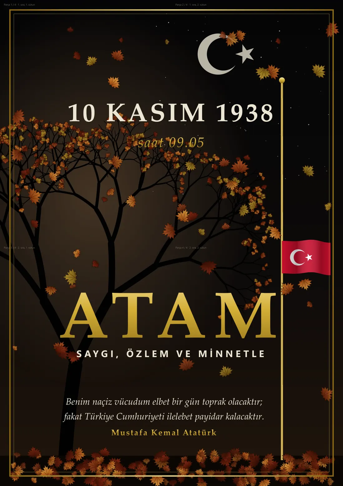 Atatürk Anma Panosu — Sonbahar (4 sayfa · 42 × 59 cm) birleşik görünüm