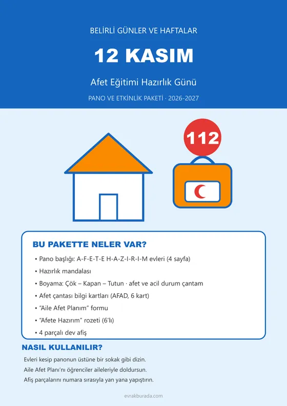 12 Kasım Afet Eğitimi Hazırlık Günü Pano ve Etkinlik Paketi kapağı