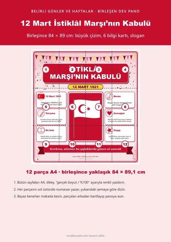 12 Mart İstiklâl Marşı’nın Kabulü Dev Panosu (12 parça · 84 × 89 cm) kapağı