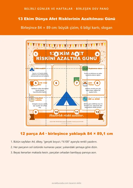 13 Ekim Dünya Afet Risklerinin Azaltılması Günü Dev Panosu (12 parça · 84 × 89 cm) kapağı