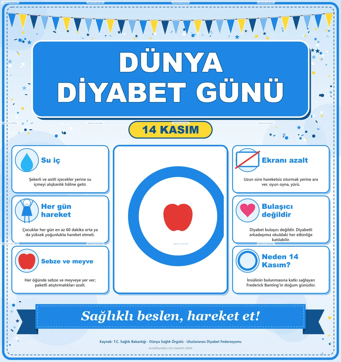 14 Kasım Dünya Diyabet Günü Dev Panosu (12 parça · 84 × 89 cm) birleşik görünüm