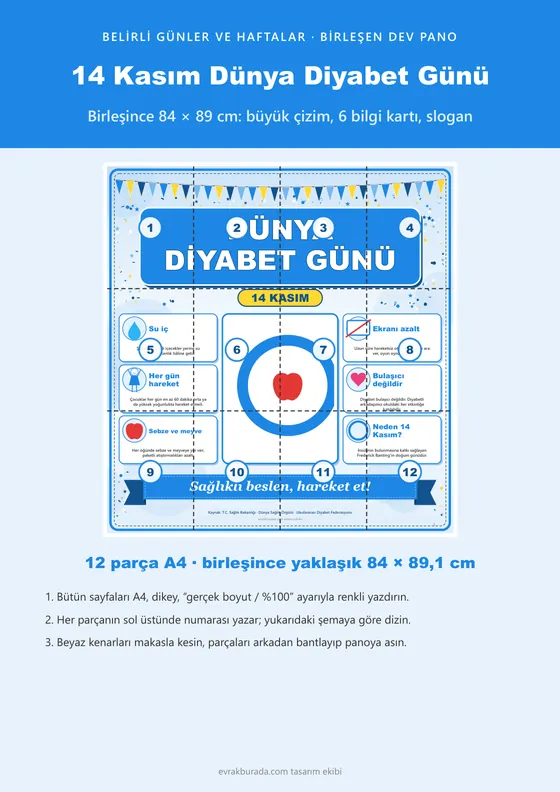 14 Kasım Dünya Diyabet Günü Dev Panosu (12 parça · 84 × 89 cm) kapağı