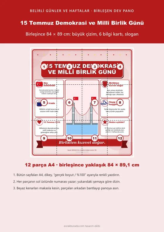 15 Temmuz Demokrasi ve Millî Birlik Günü Dev Panosu (12 parça · 84 × 89 cm) kapağı