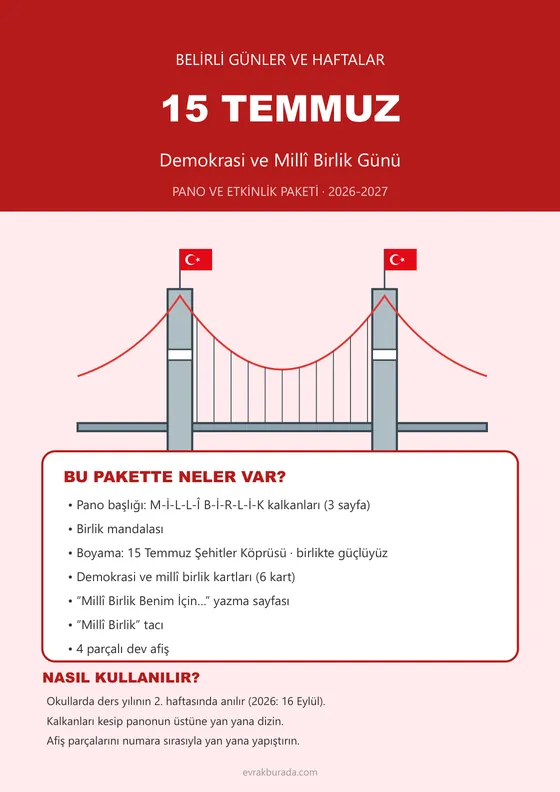 15 Temmuz Demokrasi ve Millî Birlik Günü Pano ve Etkinlik Paketi kapağı