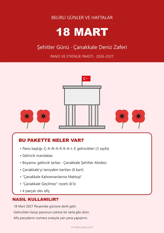 18 Mart Şehitler Günü Pano ve Etkinlik Paketi kapağı