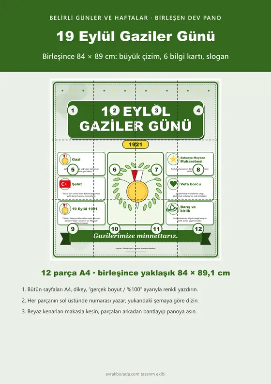 19 Eylül Gaziler Günü Dev Panosu (12 parça · 84 × 89 cm) kapağı