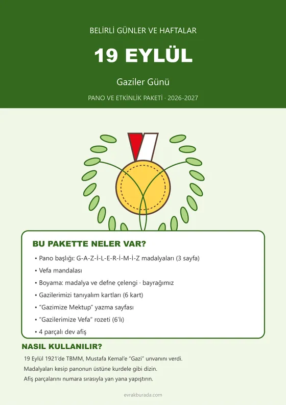 19 Eylül Gaziler Günü Pano ve Etkinlik Paketi kapağı