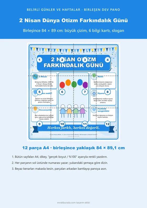 2 Nisan Dünya Otizm Farkındalık Günü Dev Panosu (12 parça · 84 × 89 cm) kapağı