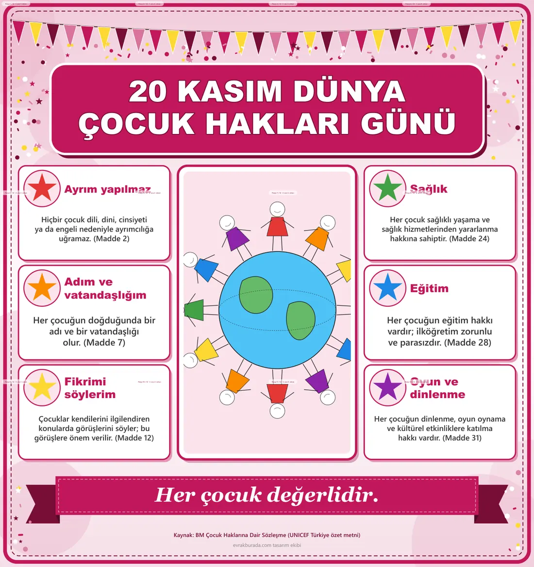 20 Kasım Dünya Çocuk Hakları Günü Dev Panosu (12 parça · 84 × 89 cm) birleşik görünüm