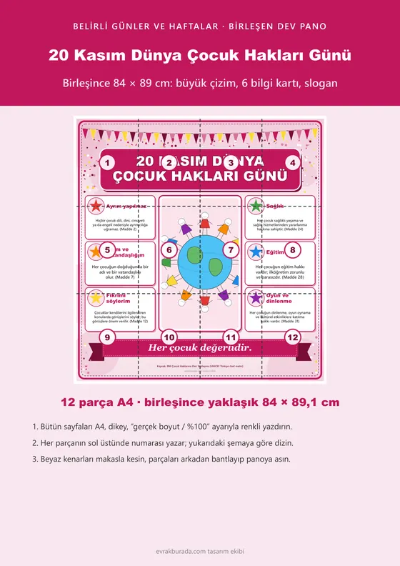 20 Kasım Dünya Çocuk Hakları Günü Dev Panosu (12 parça · 84 × 89 cm) kapağı