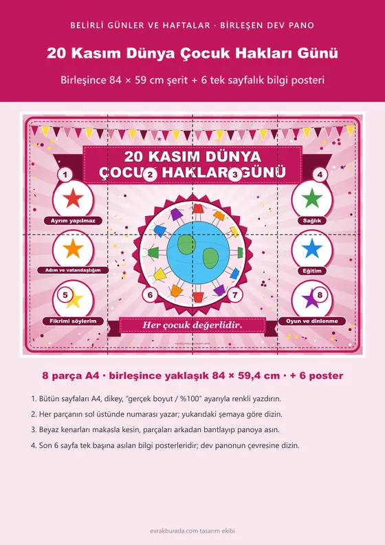 20 Kasım Dünya Çocuk Hakları Günü Pano Şeridi ve 6 Bilgi Posteri (8 parça · 84 × 59 cm) kapağı
