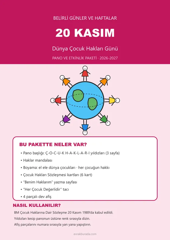 20 Kasım Dünya Çocuk Hakları Günü Pano ve Etkinlik Paketi kapağı