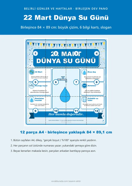 22 Mart Dünya Su Günü Dev Panosu (12 parça · 84 × 89 cm) kapağı