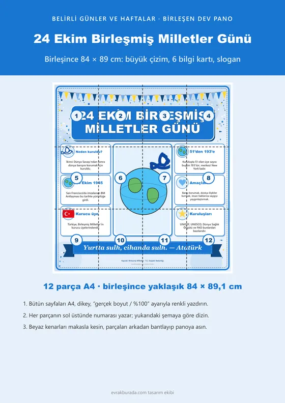 24 Ekim Birleşmiş Milletler Günü Dev Panosu (12 parça · 84 × 89 cm) kapağı