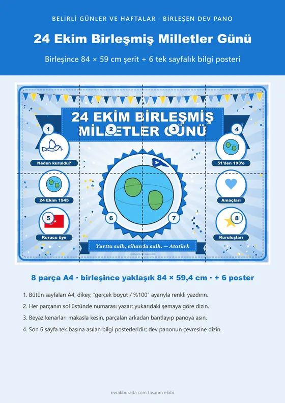 24 Ekim Birleşmiş Milletler Günü Pano Şeridi ve 6 Bilgi Posteri (8 parça · 84 × 59 cm) kapağı