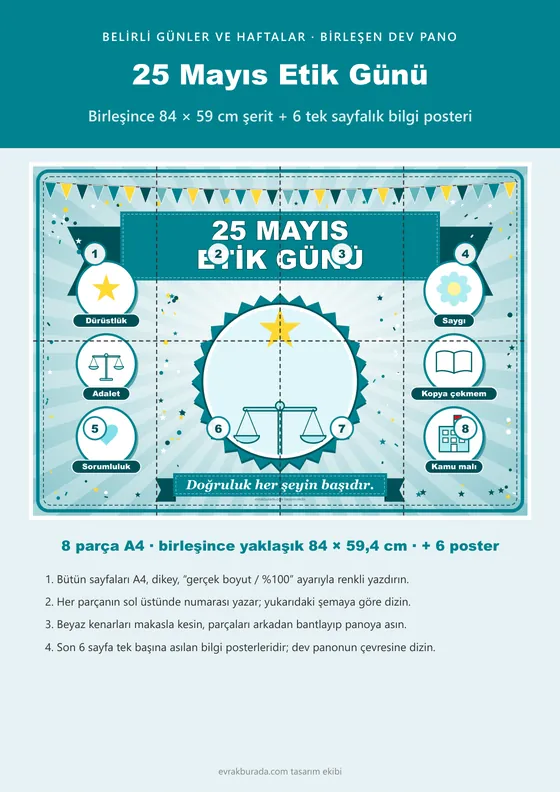 25 Mayıs Etik Günü Pano Şeridi ve 6 Bilgi Posteri (8 parça · 84 × 59 cm) kapağı