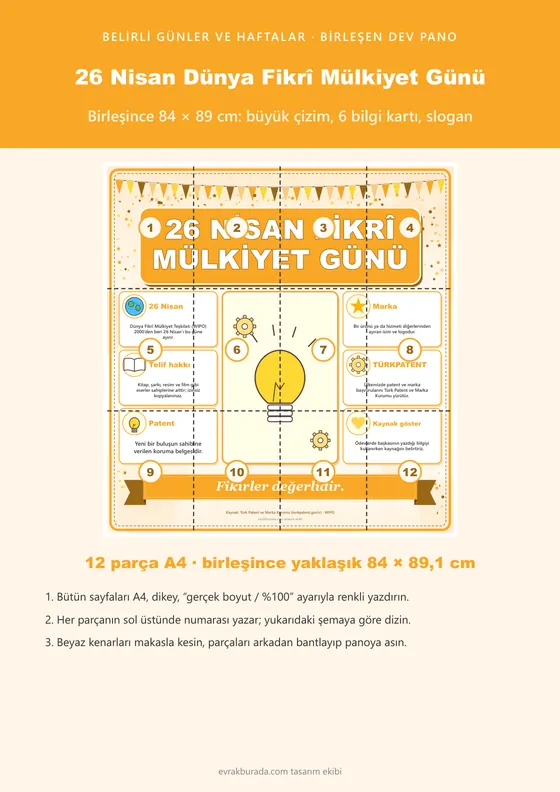 26 Nisan Dünya Fikrî Mülkiyet Günü Dev Panosu (12 parça · 84 × 89 cm) kapağı