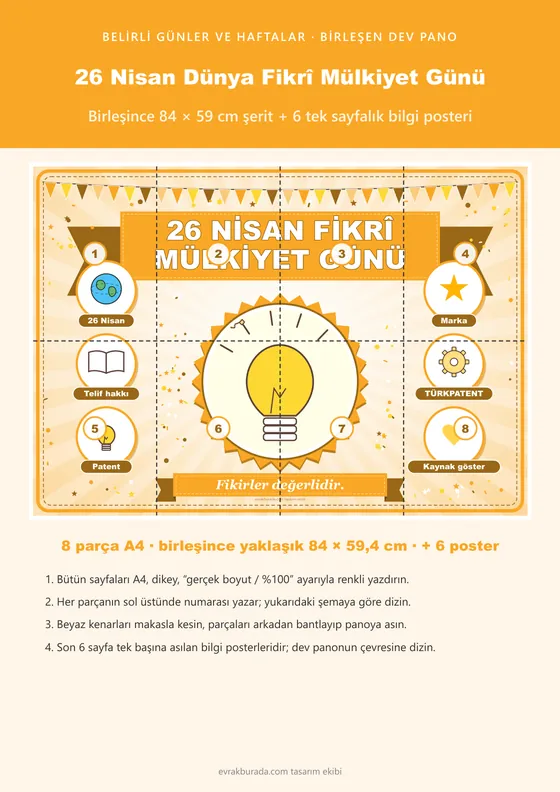 26 Nisan Dünya Fikrî Mülkiyet Günü Pano Şeridi ve 6 Bilgi Posteri (8 parça · 84 × 59 cm) kapağı