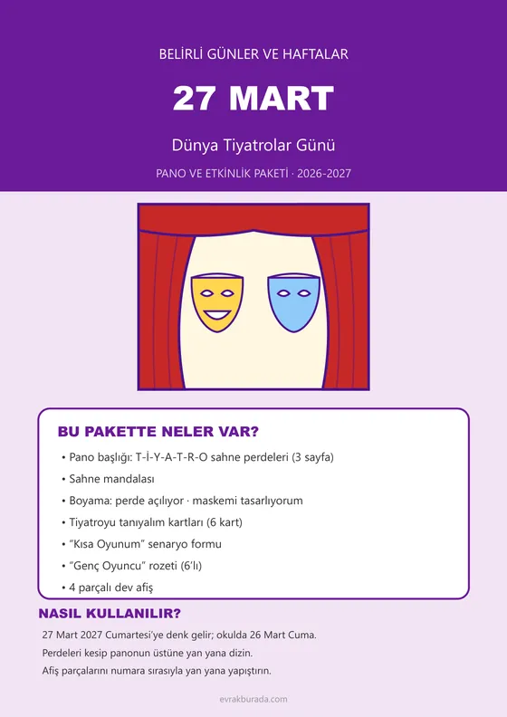 27 Mart Dünya Tiyatrolar Günü Pano ve Etkinlik Paketi kapağı