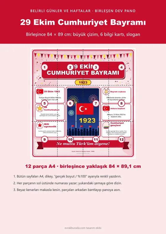29 Ekim Cumhuriyet Bayramı Dev Panosu (12 parça · 84 × 89 cm) kapağı