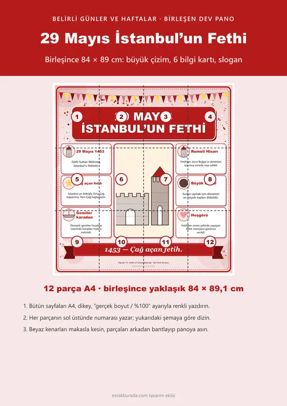 29 Mayıs İstanbul’un Fethi Dev Panosu (12 parça · 84 × 89 cm) kapağı