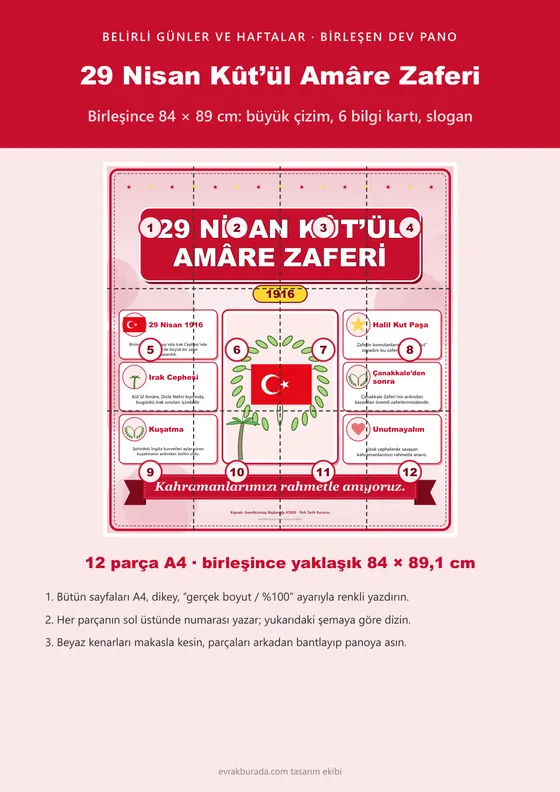 29 Nisan Kût’ül Amâre Zaferi Dev Panosu (12 parça · 84 × 89 cm) kapağı