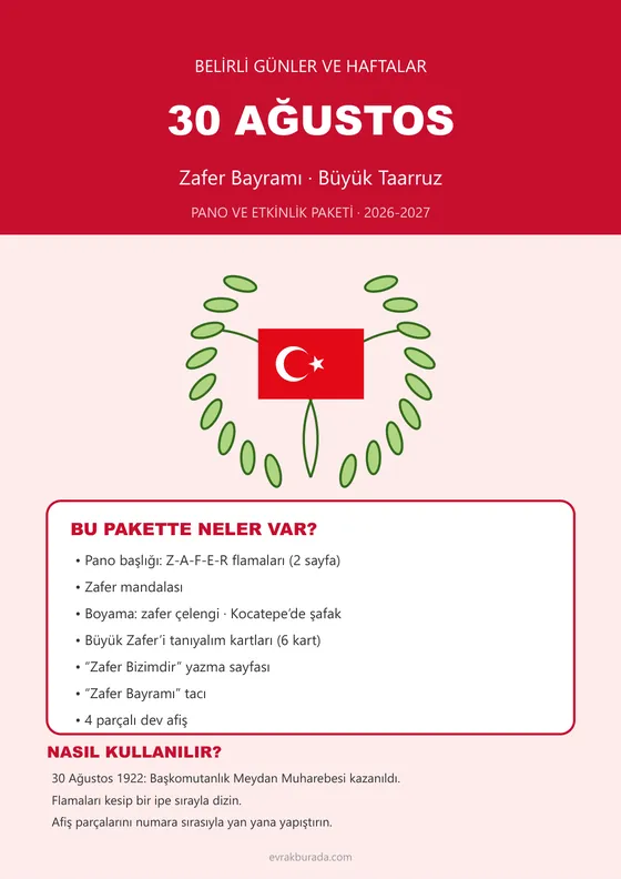 30 Ağustos Zafer Bayramı Pano ve Etkinlik Paketi kapağı