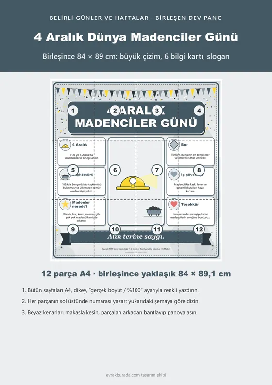 4 Aralık Dünya Madenciler Günü Dev Panosu (12 parça · 84 × 89 cm) kapağı