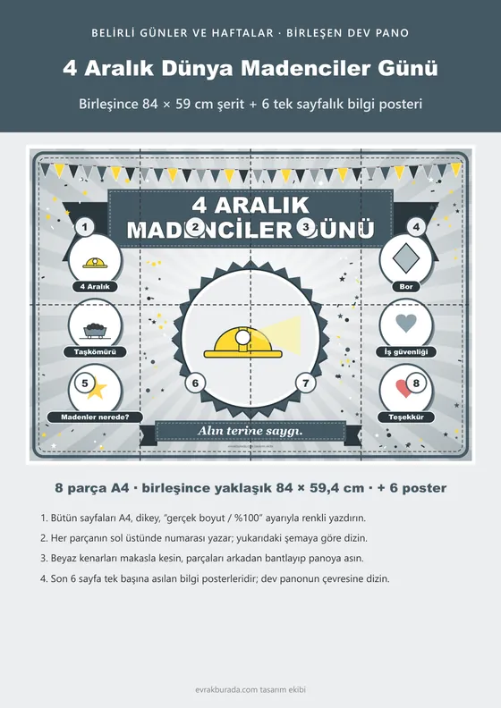 4 Aralık Dünya Madenciler Günü Pano Şeridi ve 6 Bilgi Posteri (8 parça · 84 × 59 cm) kapağı