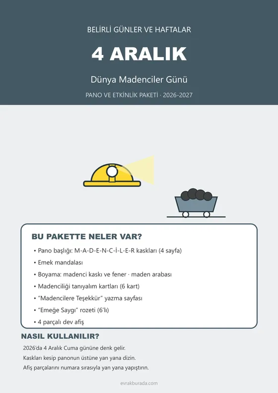 4 Aralık Dünya Madenciler Günü Pano ve Etkinlik Paketi kapağı