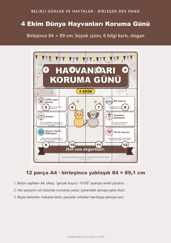 4 Ekim Dünya Hayvanları Koruma Günü Dev Panosu (12 parça · 84 × 89 cm) kapağı