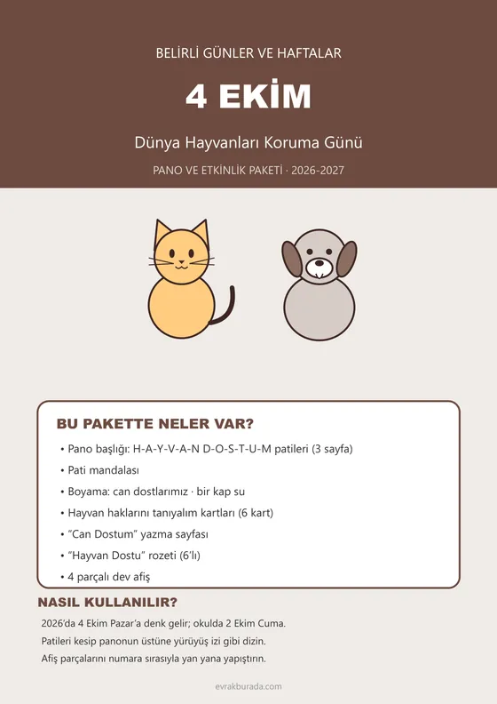 4 Ekim Dünya Hayvanları Koruma Günü Pano ve Etkinlik Paketi kapağı