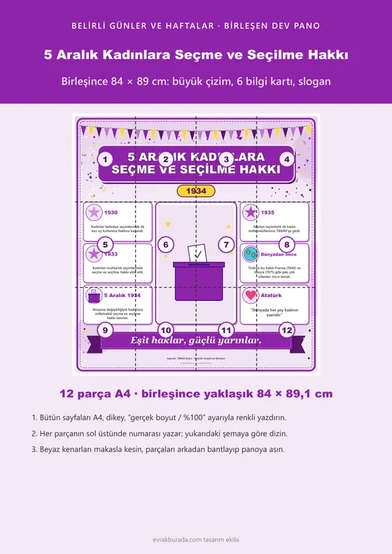 5 Aralık Kadınlara Seçme ve Seçilme Hakkı Dev Panosu (12 parça · 84 × 89 cm) kapağı