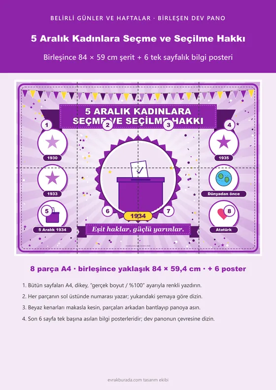 5 Aralık Kadınlara Seçme ve Seçilme Hakkı Pano Şeridi ve 6 Bilgi Posteri (8 parça · 84 × 59 cm) kapağı