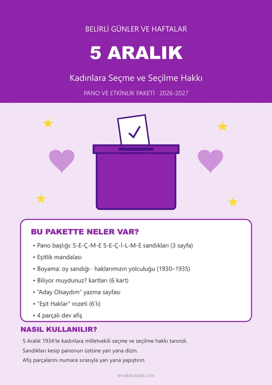 5 Aralık Kadınlara Seçme ve Seçilme Hakkı Pano ve Etkinlik Paketi kapağı