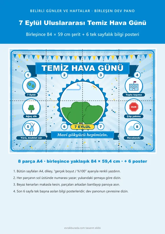 7 Eylül Uluslararası Temiz Hava Günü Pano Şeridi ve 6 Bilgi Posteri (8 parça · 84 × 59 cm) kapağı