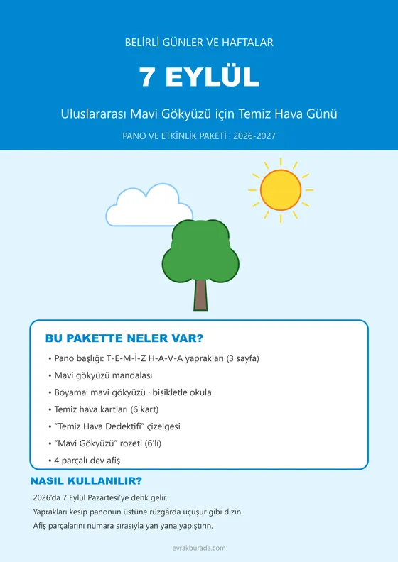 7 Eylül Uluslararası Temiz Hava Günü Pano ve Etkinlik Paketi kapağı