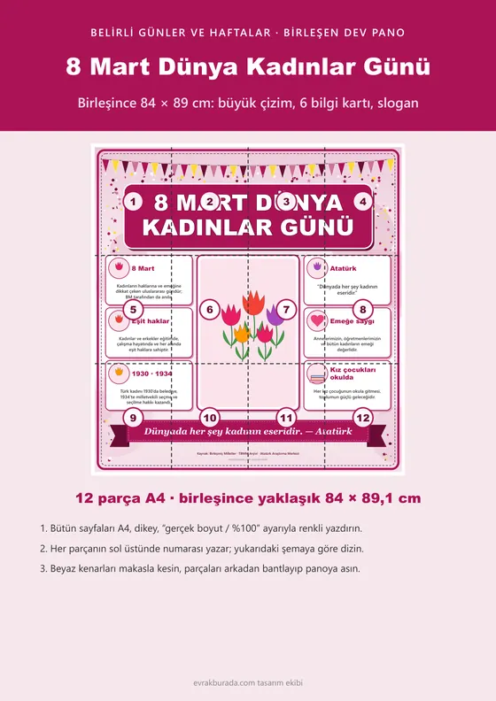 8 Mart Dünya Kadınlar Günü Dev Panosu (12 parça · 84 × 89 cm) kapağı