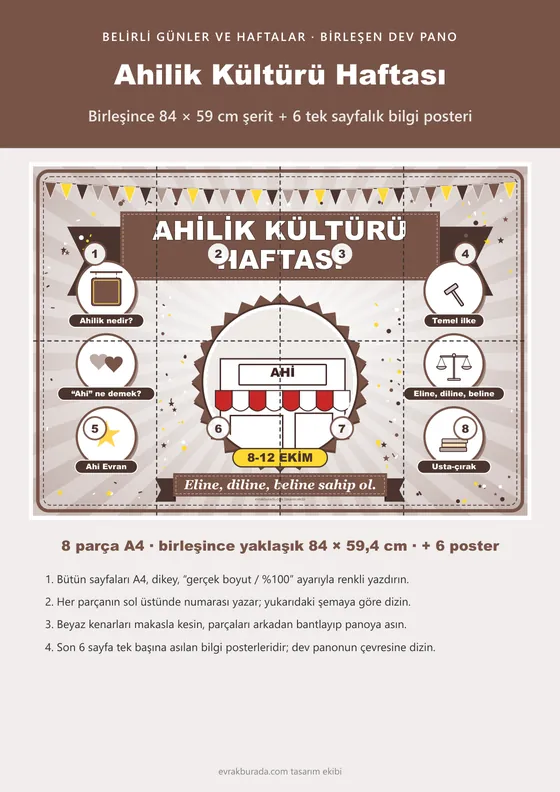 Ahilik Kültürü Haftası Pano Şeridi ve 6 Bilgi Posteri (8 parça · 84 × 59 cm) kapağı