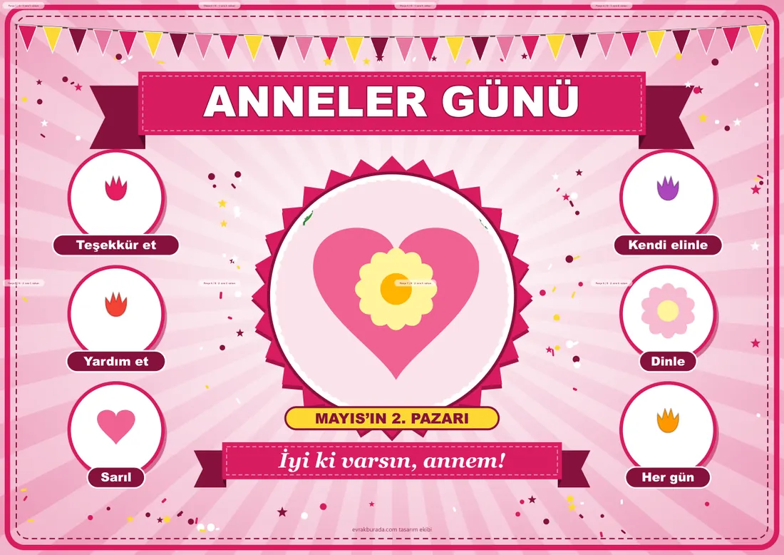 Anneler Günü Pano Şeridi ve 6 Bilgi Posteri (8 parça · 84 × 59 cm) birleşik görünüm