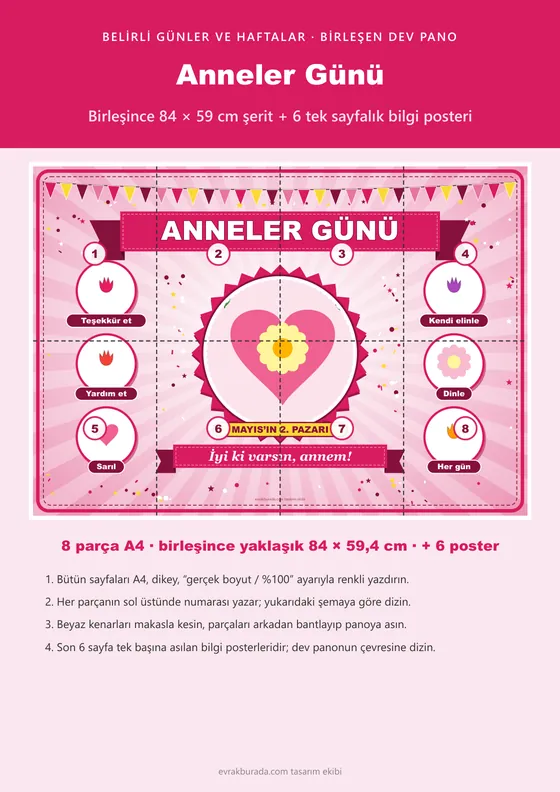 Anneler Günü Pano Şeridi ve 6 Bilgi Posteri (8 parça · 84 × 59 cm) kapağı