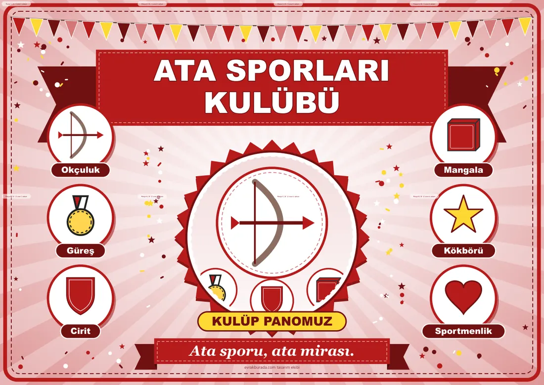Ata Sporları Kulübü Pano Şeridi ve 6 Bilgi Posteri (8 parça · 84 × 59 cm) birleşik görünüm