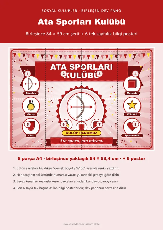 Ata Sporları Kulübü Pano Şeridi ve 6 Bilgi Posteri (8 parça · 84 × 59 cm) kapağı