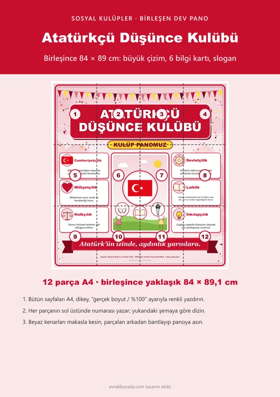 Atatürkçü Düşünce Kulübü Dev Panosu (12 parça · 84 × 89 cm) kapağı