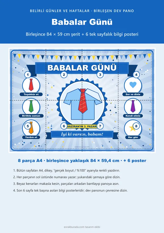 Babalar Günü Pano Şeridi ve 6 Bilgi Posteri (8 parça · 84 × 59 cm) kapağı