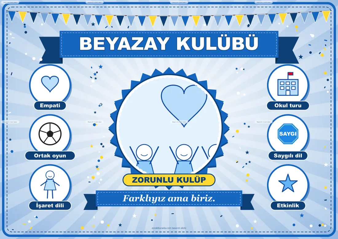 Beyazay Kulübü Pano Şeridi ve 6 Bilgi Posteri (8 parça · 84 × 59 cm) birleşik görünüm
