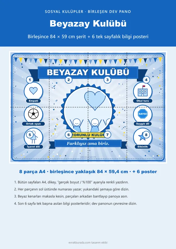 Beyazay Kulübü Pano Şeridi ve 6 Bilgi Posteri (8 parça · 84 × 59 cm) kapağı