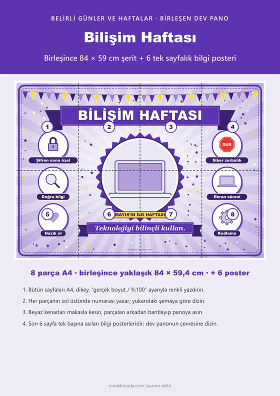 Bilişim Haftası Pano Şeridi ve 6 Bilgi Posteri (8 parça · 84 × 59 cm) kapağı